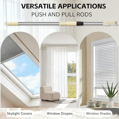 عمود تصغير قابل للتعديل مقاس 55-100 بوصة مع خطاف لستائر النوافذ المناور - قضيب شد طويل للغاية للستائر وظلال النوافذ، عصا سحب ستارة من الفولاذ المقاوم للصدأ in Kuwait