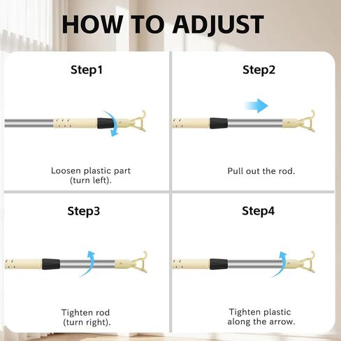 عمود تصغير قابل للتعديل مقاس 55-100 بوصة مع خطاف لستائر النوافذ المناور - قضيب شد طويل للغاية للستائر وظلال النوافذ، عصا سحب ستارة من الفولاذ المقاوم للصدأ in Kuwait