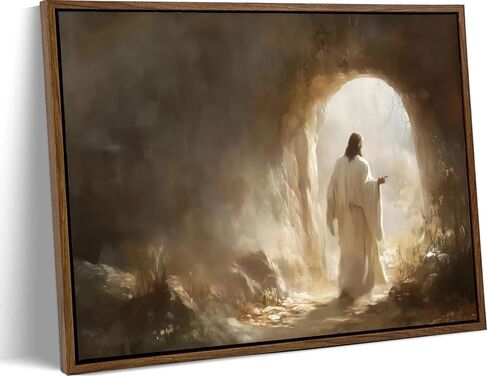 Framed Christian Canvas Wall Art Jesus Resurrection Poster Artwork Jesus Leaves the Tomb Painting Picture Religion Resurrection Savior Print Wall Decor for Church Prayer Home Decoration 8x10in in Saudi Arabia
