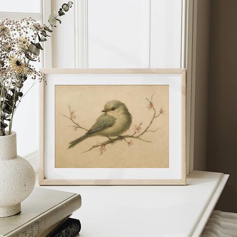 لوحة زيتية لطائر الربيع العتيق، ديكور جدار المزرعة بألوان مائية، مطبوعات قماشية على شكل زهر الكرز، صورة فنية جدارية لرسم خط طبيعي عتيق لغرفة المعيشة ومعرض الحمام - 8 × 10 بوصة غير مؤطرة in Kuwait