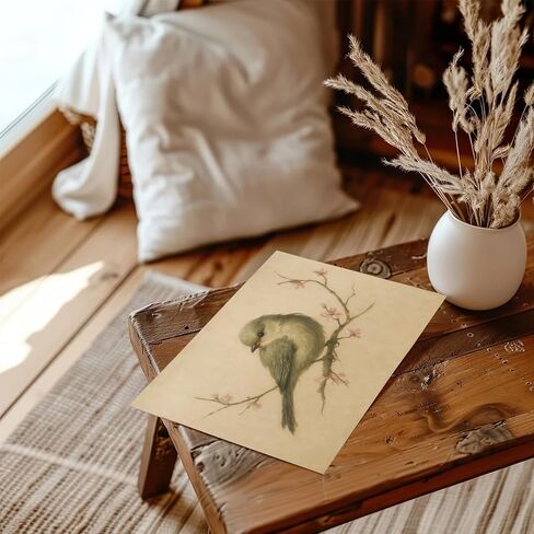 لوحة زيتية لطائر الربيع العتيق، ديكور جدار المزرعة بألوان مائية، مطبوعات قماشية على شكل زهر الكرز، صورة فنية جدارية لرسم خط طبيعي عتيق لغرفة المعيشة ومعرض الحمام - 8 × 10 بوصة غير مؤطرة in Kuwait