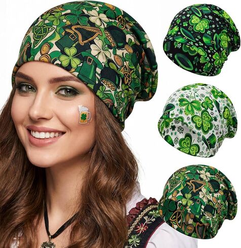 قبعة Bohend St Patrick's Day قبعة صغيرة خضراء شامروك أغطية الرأس قبعة قابلة للتمدد غير قابلة للانزلاق عمامة النوم للنساء والرجال in Saudi Arabia