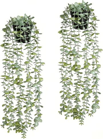 echosari Artificial Hanging Plants, 1 Pcs Fake Potted Eucalyptus Faux Hanging Plant, Fake Hanging Plants Indoor for Modern Boho Home Bedroom Wall Book Shelf Decor in Saudi Arabia