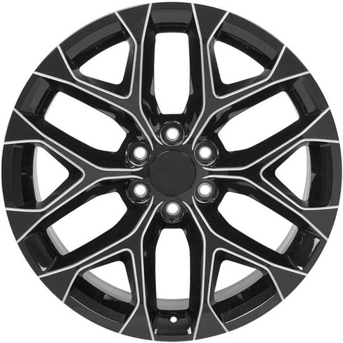 OE Wheels CV98 22 Inch Rims and Tires Fit Silverado 1500 Snowflake Style 6x139.7 22x9 Gloss Black with Milled Edge - Hollander 5668 - TS-37 AT 285/45-22 (Set of 4) in Saudi Arabia