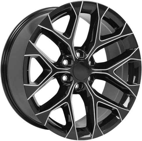 OE Wheels CV98 22 Inch Rims and Tires Fit Silverado 1500 Snowflake Style 6x139.7 22x9 Gloss Black with Milled Edge - Hollander 5668 - TS-37 AT 285/45-22 (Set of 4) in Saudi Arabia