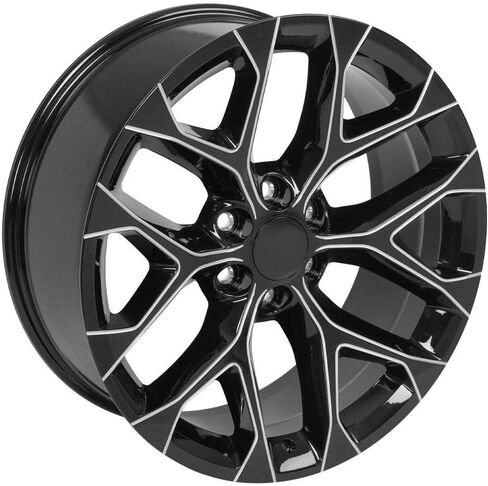 OE Wheels CV98 22 Inch Rims and Tires Fit Silverado 1500 Snowflake Style 6x139.7 22x9 Gloss Black with Milled Edge - Hollander 5668 - TS-37 AT 285/45-22 (Set of 4) in Saudi Arabia