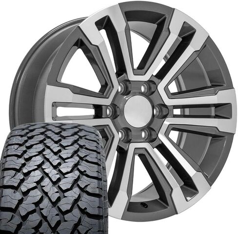 OE Wheels CV44 20 Inch Rims and Tires Fit Yukon Denali Style 6x139.7 20x9 Gloss Gunmetal Machined - Hollander 5822 - TS-37 AT 275/55-20 (Set of 4) in Saudi Arabia
