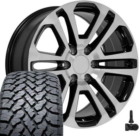 OE Wheels CV99 20 Inch Rims and Tires Fit Sierra 1500 Style 6x139.7 20x9 Gloss Black Machined - Hollander 4741 - TS-37 AT 275/55-20 (Set of 4) in Saudi Arabia