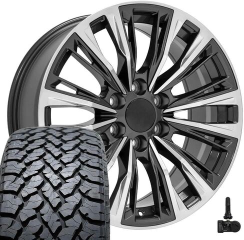 OE Wheels CA93 20 Inch Rims and Tires Fit Escalade-V Series Style 6x139.7 20x9 Gloss Gunmetal with Polished Face - Hollander 4869 - TS-37 AT 275/55-20 (Set of 4) in Saudi Arabia