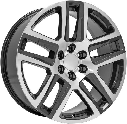 OE Wheels CV63 22 Inch Rims and Tires Fit Silverado 1500 Z71 Style 6x139.7 22x9 Gloss Gunmetal Machined - Hollander 5913 - TS-37 AT 285/45-22 (Set of 4) in Saudi Arabia