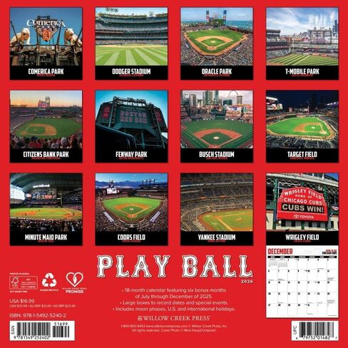 Willow Creek Press, Play Ball 2026 Wall Calendar, 12'' X 12'', 12-Month Calendar with Stapled Binding in Saudi Arabia