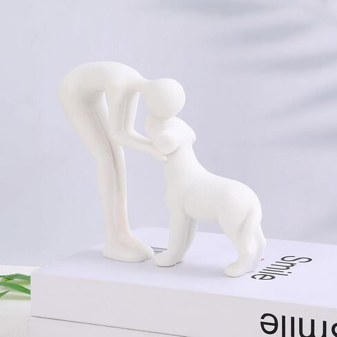 FriyGardcn Pet Sculpture Home Decor Cute Man and Dog Statue Decoration for Office、Living Room、Bedroom、Home， Memory Gifts for Dog Lovers (Bronze-Like Color) in Kuwait