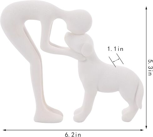 FriyGardcn Pet Sculpture Home Decor Cute Man and Dog Statue Decoration for Office、Living Room、Bedroom、Home， Memory Gifts for Dog Lovers (Bronze-Like Color) in Kuwait