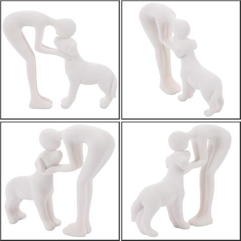 FriyGardcn Pet Sculpture Home Decor Cute Man and Dog Statue Decoration for Office、Living Room、Bedroom、Home， Memory Gifts for Dog Lovers (Bronze-Like Color) in Kuwait