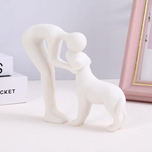 FriyGardcn Pet Sculpture Home Decor Cute Man and Dog Statue Decoration for Office、Living Room、Bedroom、Home， Memory Gifts for Dog Lovers (Bronze-Like Color) in Kuwait