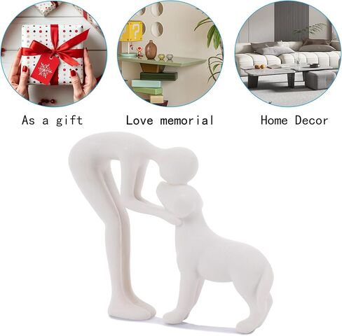 FriyGardcn Pet Sculpture Home Decor Cute Man and Dog Statue Decoration for Office、Living Room、Bedroom、Home， Memory Gifts for Dog Lovers (Bronze-Like Color) in Kuwait