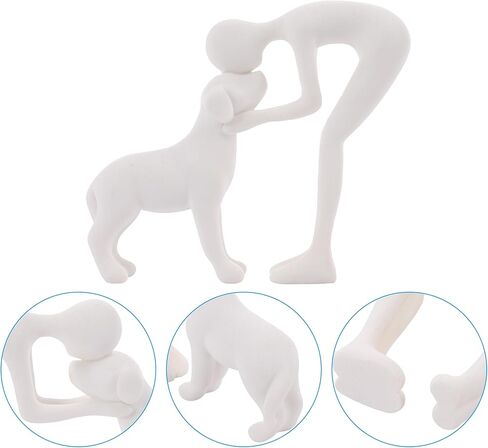 FriyGardcn Pet Sculpture Home Decor Cute Man and Dog Statue Decoration for Office、Living Room、Bedroom、Home， Memory Gifts for Dog Lovers (Bronze-Like Color) in Kuwait