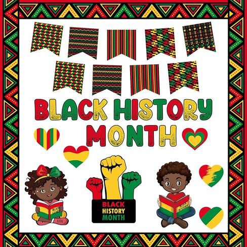 53 Pcs Black History Month Bulletin Board Decorations for African American Classroom, Wall Hanging Decor, Modern, Contemporary, Unframed, Glossy Finish, 53 Count in Saudi Arabia