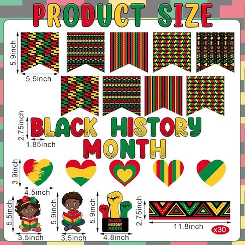 53 Pcs Black History Month Bulletin Board Decorations for African American Classroom, Wall Hanging Decor, Modern, Contemporary, Unframed, Glossy Finish, 53 Count in Saudi Arabia