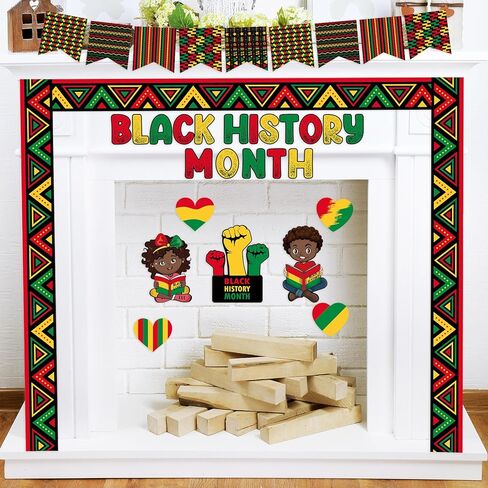 53 Pcs Black History Month Bulletin Board Decorations for African American Classroom, Wall Hanging Decor, Modern, Contemporary, Unframed, Glossy Finish, 53 Count in Saudi Arabia