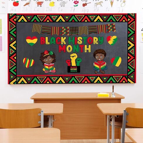 53 Pcs Black History Month Bulletin Board Decorations for African American Classroom, Wall Hanging Decor, Modern, Contemporary, Unframed, Glossy Finish, 53 Count in Saudi Arabia