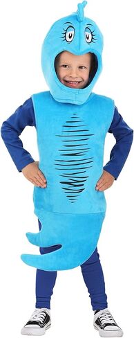 Dr. Seuss Toddler Blue Fish Costume - Soft Velour Tunic and Hood with Embroidered Eyes in Saudi Arabia