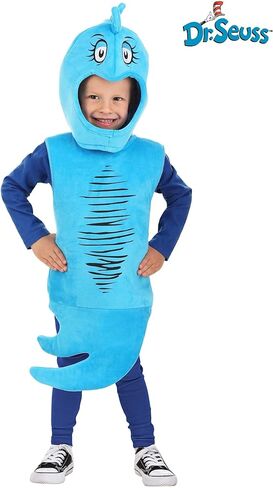 Dr. Seuss Toddler Blue Fish Costume - Soft Velour Tunic and Hood with Embroidered Eyes in Saudi Arabia