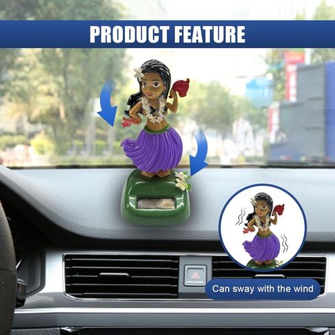 Solar Powered Hula Girl Dancing Car Dashboard Decorations, Cute Swing Hawaiian Auto Dash Figure Ornament with Shaking Head, Vehicle Interior Accessories for Car, Home, Desktop (Purple) in Saudi Arabia