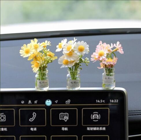 Daisy Flower Car Accessories for Women Interior Aesthetic, 3 Pcs Daisy Cute Car Dashboard Decorations in Saudi Arabia