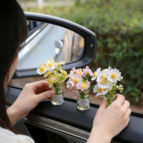 Daisy Flower Car Accessories for Women Interior Aesthetic, 3 Pcs Daisy Cute Car Dashboard Decorations in Saudi Arabia