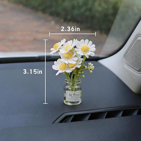 Daisy Flower Car Accessories for Women Interior Aesthetic, 3 Pcs Daisy Cute Car Dashboard Decorations in Saudi Arabia