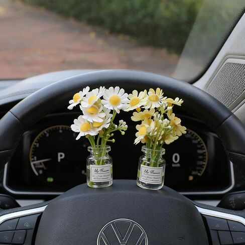 Daisy Flower Car Accessories for Women Interior Aesthetic, 3 Pcs Daisy Cute Car Dashboard Decorations in Saudi Arabia