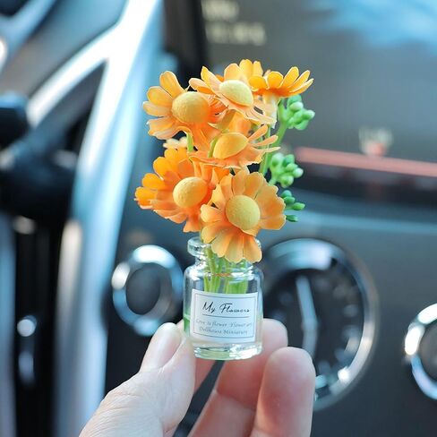 Daisy Flower Car Accessories for Women Interior Aesthetic, 3 Pcs Daisy Cute Car Dashboard Decorations in Saudi Arabia