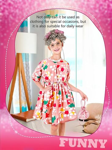Puteraya 16 Pcs Girls Old Lady Costume 100 Days of School Costume Grandma Dress Up Outfit for Kid Halloween Cosplay Party in Saudi Arabia
