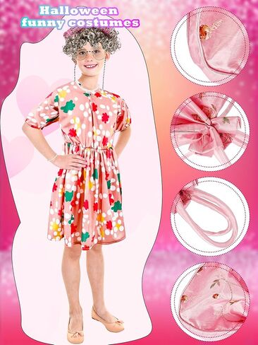Puteraya 16 Pcs Girls Old Lady Costume 100 Days of School Costume Grandma Dress Up Outfit for Kid Halloween Cosplay Party in Saudi Arabia