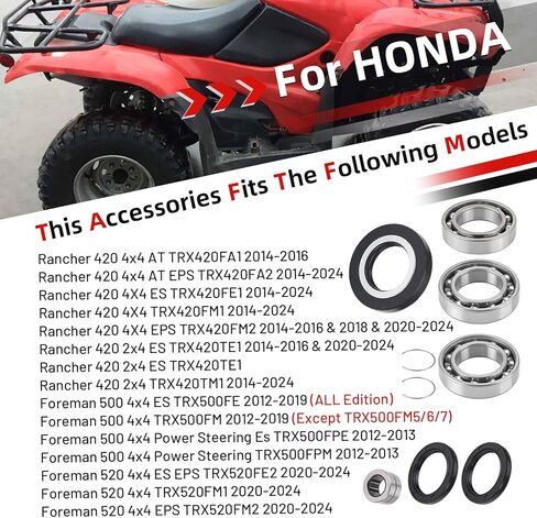For Honda Rancher Foreman 420 500 TRX420 TRX500 2012-2024 Rear Differential Bearing Seal Kit 91251-HR0-F01 in Saudi Arabia