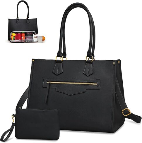 miss fong Lunch Tote Bag for Women - Large Capacity Lunch Box 2 in 1 Laptop Bag with Insulated Lunch Compartment Lunch Bag Laptop Work Tote Bag for Business, Teacher, Nurse, Casual, Travel-Brown | Large Lunch Tote Bag in Saudi Arabia