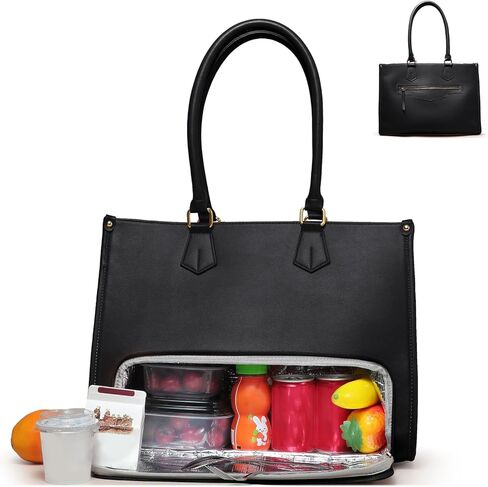 miss fong Lunch Tote Bag for Women - Large Capacity Lunch Box 2 in 1 Laptop Bag with Insulated Lunch Compartment Lunch Bag Laptop Work Tote Bag for Business, Teacher, Nurse, Casual, Travel-Brown | Large Lunch Tote Bag in Saudi Arabia