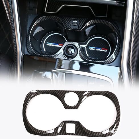Car Cup Holder Panel Trim Frame Compatible with BMW 3 Series G20 G28 2020-2022,ABS Center Console Front Water Cup Holder Cover Interior Decoration Accessories 1PCS (Carbon Fiber Pattern) in Saudi Arabia