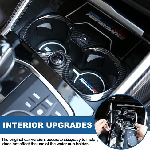 Car Cup Holder Panel Trim Frame Compatible with BMW 3 Series G20 G28 2020-2022,ABS Center Console Front Water Cup Holder Cover Interior Decoration Accessories 1PCS (Carbon Fiber Pattern) in Saudi Arabia