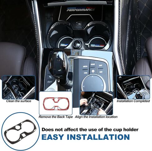 Car Cup Holder Panel Trim Frame Compatible with BMW 3 Series G20 G28 2020-2022,ABS Center Console Front Water Cup Holder Cover Interior Decoration Accessories 1PCS (Carbon Fiber Pattern) in Saudi Arabia