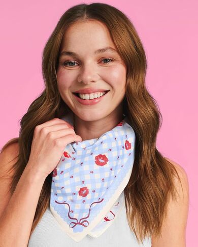 xo, Fetti Gingham And Bows Concert Headscarf | Cotton Bandana, Coquette Accessories, Festival Scarf, Blue White, Sweet, Girls Night in Saudi Arabia