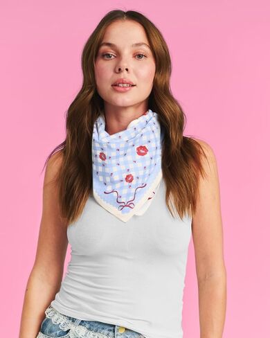 xo, Fetti Gingham And Bows Concert Headscarf | Cotton Bandana, Coquette Accessories, Festival Scarf, Blue White, Sweet, Girls Night in Saudi Arabia