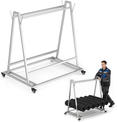 رف غسيل الأرضية وناقل الحصيرة مع عجلات، وعربة غسيل السجادة والنقل مقاس 40 بوصة × 28 بوصة × 42 بوصة، رف تخزين متدحرج من الفولاذ الفضي، مناسب لحصائر الصرف الصناعية وحصيرة الأرضية التجارية in Kuwait