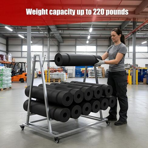 رف غسيل الأرضية وناقل الحصيرة مع عجلات، وعربة غسيل السجادة والنقل مقاس 40 بوصة × 28 بوصة × 42 بوصة، رف تخزين متدحرج من الفولاذ الفضي، مناسب لحصائر الصرف الصناعية وحصيرة الأرضية التجارية in Kuwait