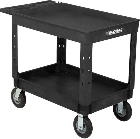 Global Industrial Plastic Utility Cart with Tray Top, 2 Shelf, 44" Lx25-1/2 W, 8" Casters, Black in Saudi Arabia