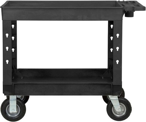 Global Industrial Plastic Utility Cart with Tray Top, 2 Shelf, 44" Lx25-1/2 W, 8" Casters, Black in Saudi Arabia