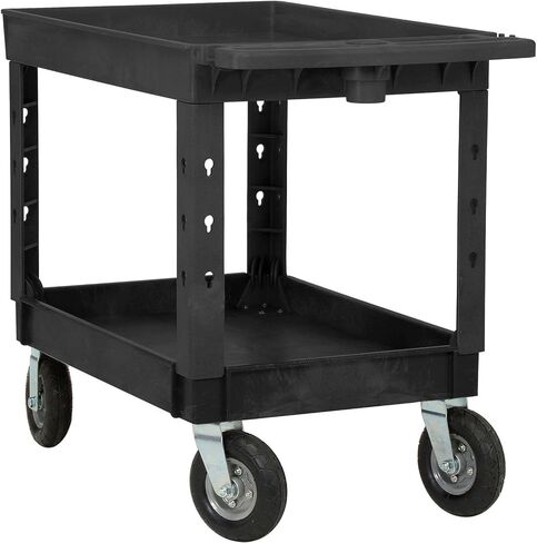 Global Industrial Plastic Utility Cart with Tray Top, 2 Shelf, 44" Lx25-1/2 W, 8" Casters, Black in Saudi Arabia