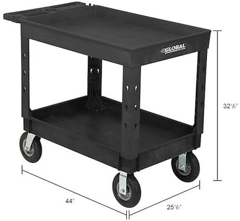 Global Industrial Plastic Utility Cart with Tray Top, 2 Shelf, 44" Lx25-1/2 W, 8" Casters, Black in Saudi Arabia