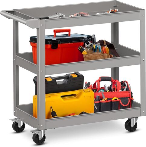 Goplus 3-Layer Service Utility Cart, Heavy Duty Unity Cart with Flat Handle, 2 Lockable Universal Wheel, 400 lbs Capacity, Rolling Tool Cart for Garage, Kitchen, Hotel, Office, Workshop Black in Saudi Arabia